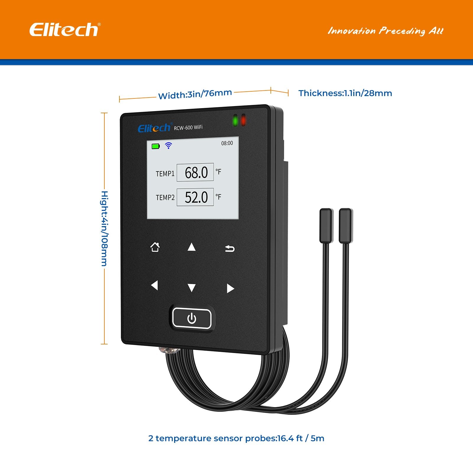Registrador de datos de temperatura inalámbrico WIFI con 2 sensores de temperatura externos de 5 metros, Elitech RCW-600 Precio