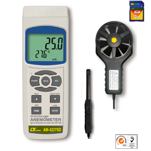 Anemómetro de veleta, mide flujo de aire, humedad y temperatura con memoria SD precio en Peru, AM-4237SD