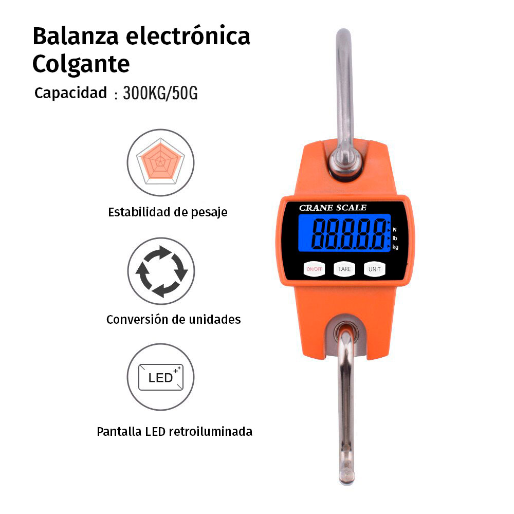 Precio Balanza de gancho electrónica industrial, con pantalla LCD, 300kg en Lima Perú, MNCS-M