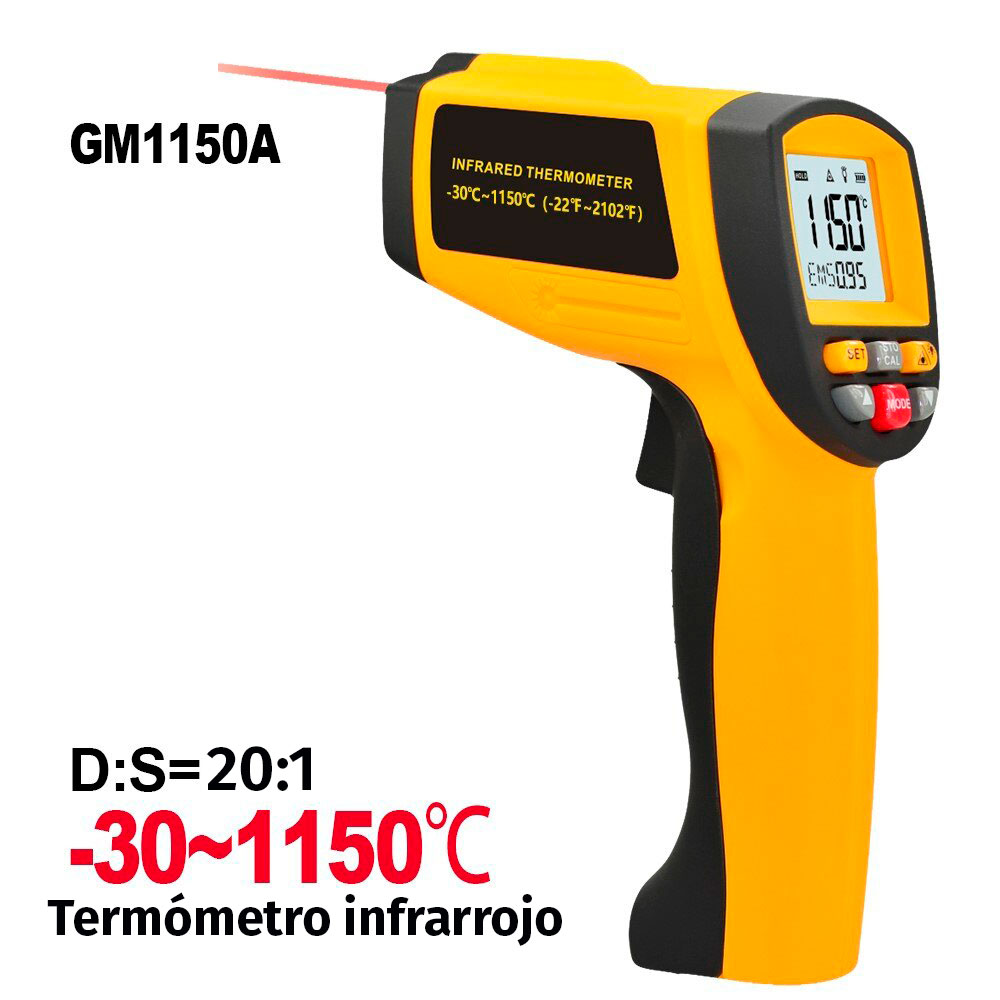 Precio pirómetro Perú, Termómetro infrarrojo para altas temperaturas de -30 a 1150°C, GM1150