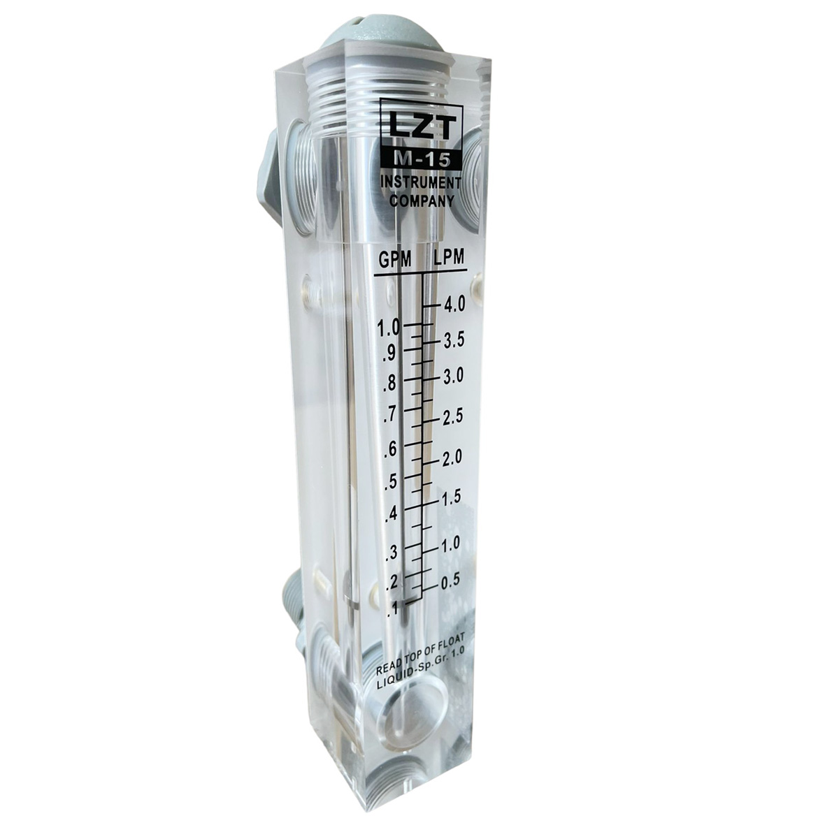 Rotámetro de vidrio para agua conexión NPT,-LZM-15 rango de 0.1 a 1GPM, comprar rotametro flujometro de agua Kusitest-Peru